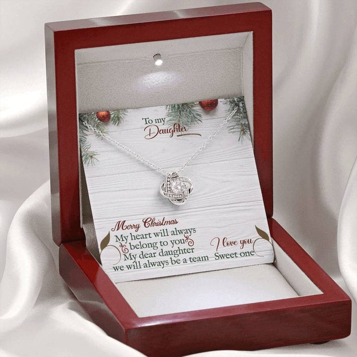 To My Daughter Love Knot Necklace - Merry Christmas My Heart Will ALways Belong to You My Dear Dauhter From Parents