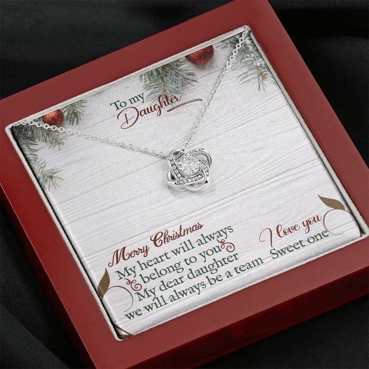 To My Daughter Love Knot Necklace - Merry Christmas My Heart Will ALways Belong to You My Dear Dauhter From Parents