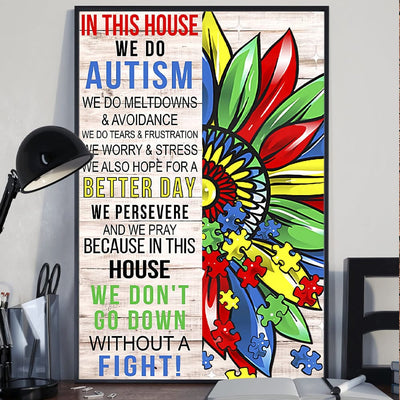In This House We Do Autism Awareness Poster, Canvas Sunflower