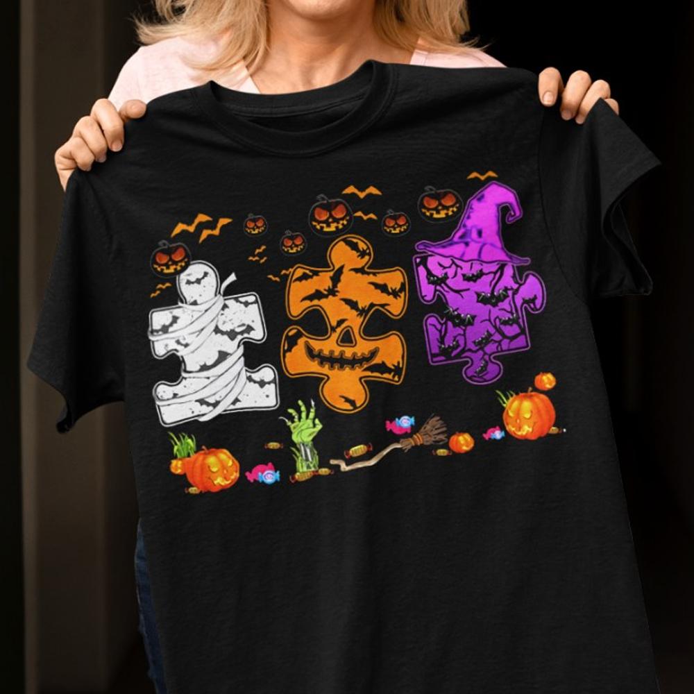 Camisetas de Halloween con piezas de rompecabezas para el autismo