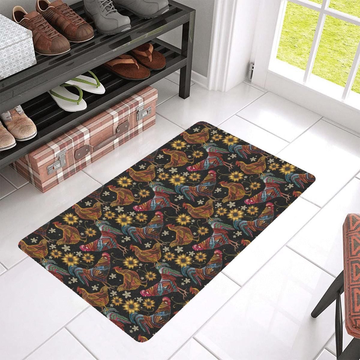 Chicken Embroidery Style Chicken Doormat