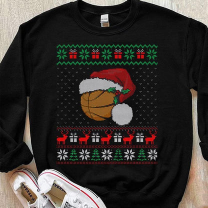 Camisetas navideñas feas de baloncesto con gorro de Papá Noel