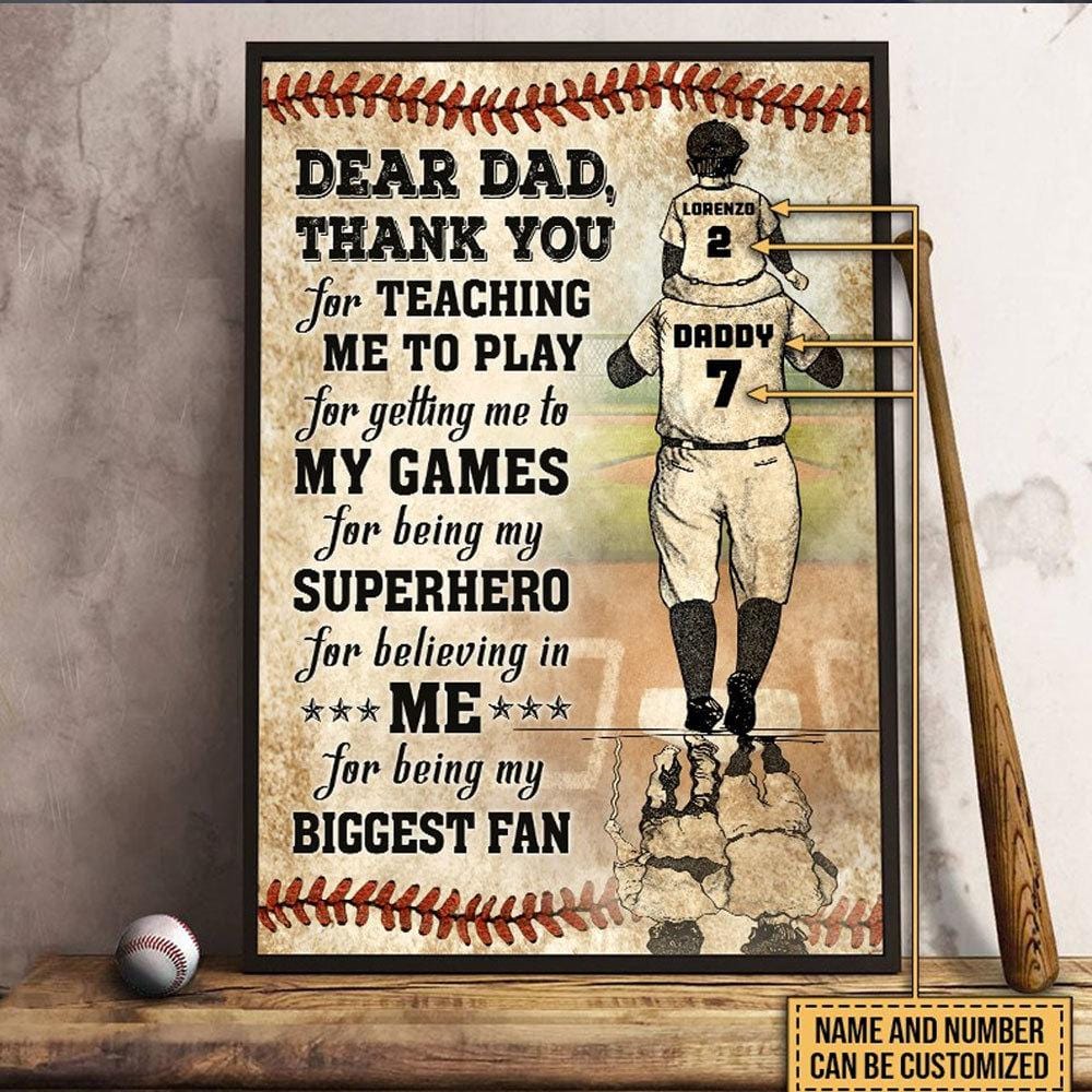 Dear Dad Thank You For Teaching Me To Play Personalized Baseball Poster, Canvas