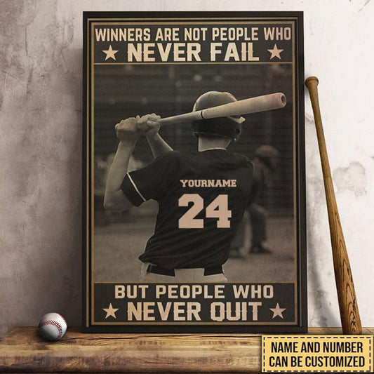 Los ganadores no son personas que nunca fallan Póster de béisbol personalizado, lienzo