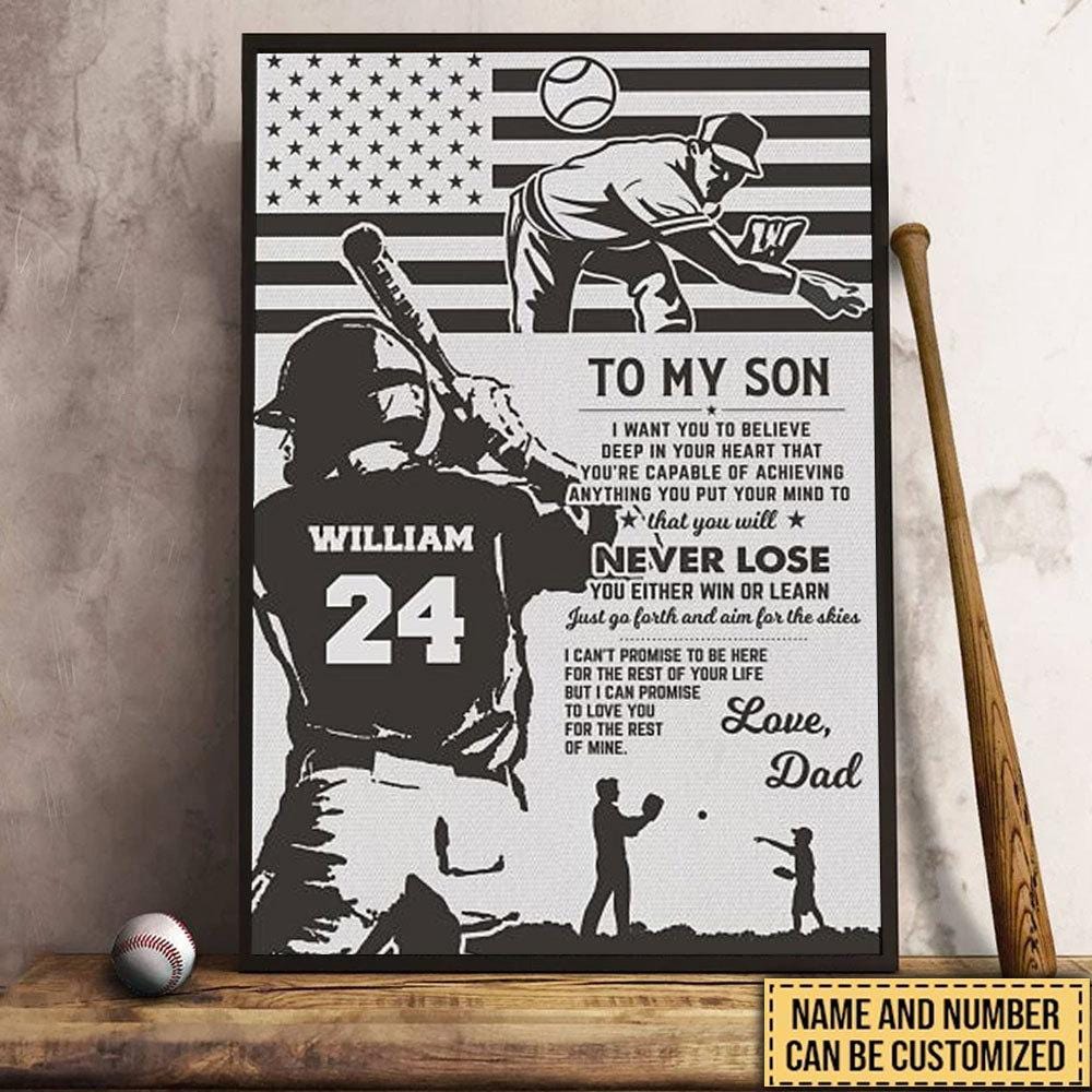 To My Son Love From Dad, Personalized Baseball Poster, Canvas