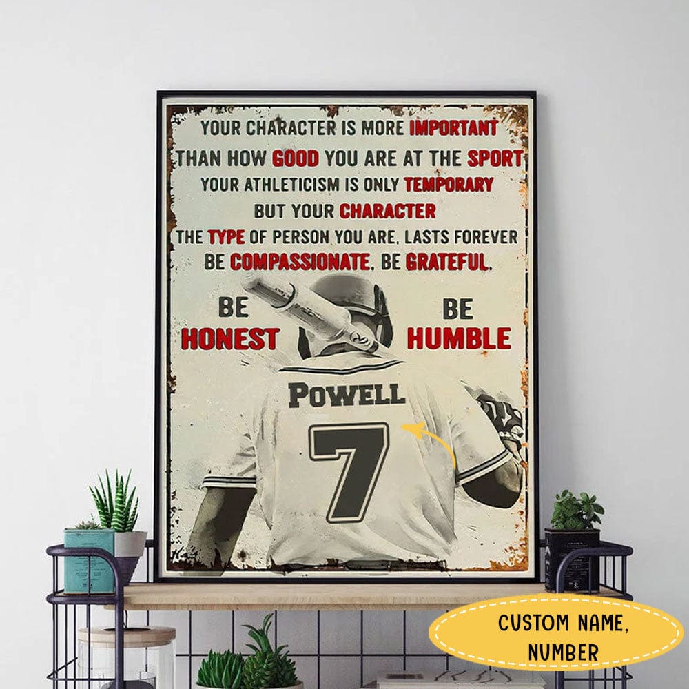 Sé compasivo, sé agradecido, sé honesto, sé humilde. Póster de béisbol personalizado, lienzo