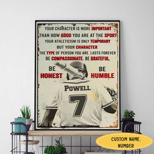Sé compasivo, sé agradecido, sé honesto, sé humilde. Póster de béisbol personalizado, lienzo