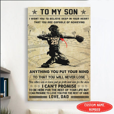 To My Son Love From Dad Personalized Baseball Poster, Canvas
