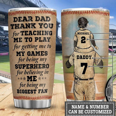 Dear Dad Thank You For Teaching Me To Play Baseball Personalized Tumbler