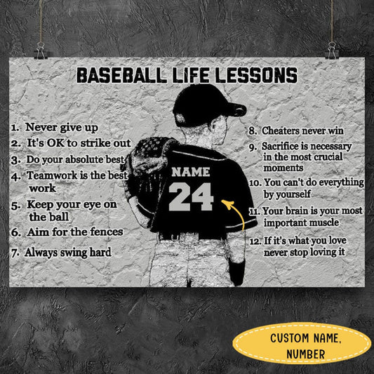 Póster de béisbol personalizado con lecciones de vida sobre béisbol, lienzo