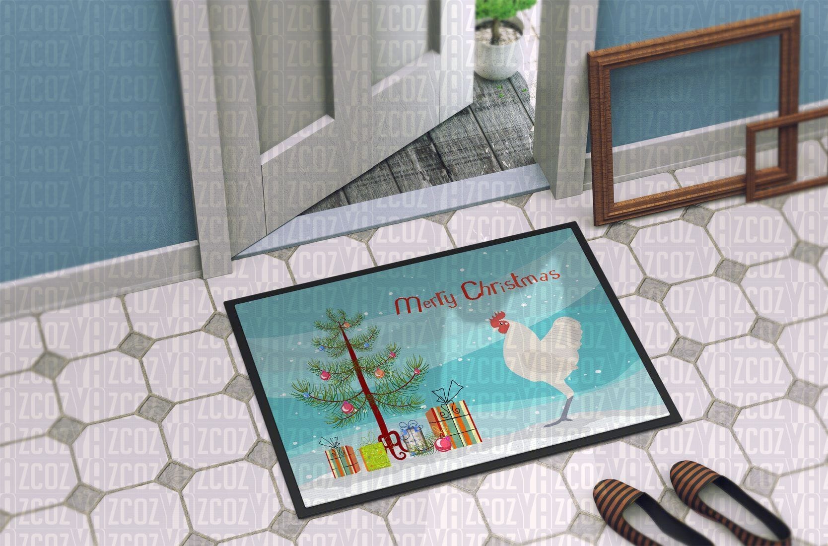 German Langshan Chicken Christmas Chicken Doormat