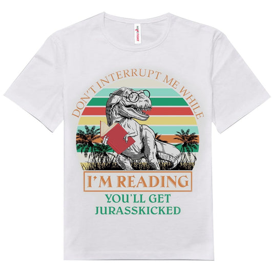 No me interrumpas mientras estoy leyendo. Te regalaré camisetas de dinosaurios Jurasskicked