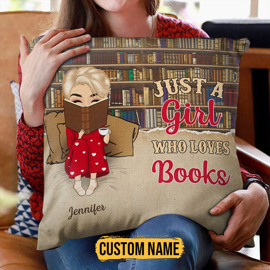 Almohada de lino con el texto "Just A Girl Who Loves Books"