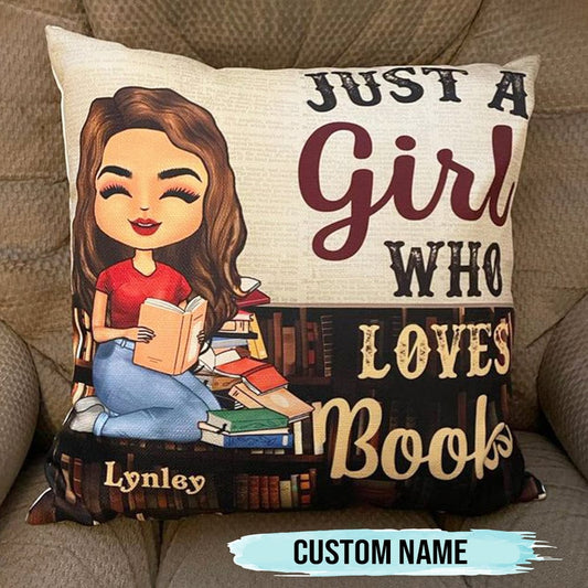 Almohada de lino con el texto "Just A Girl Who Loves Books"