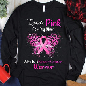 Llevo rosa por mi mamá, sudadera con capucha y camiseta con lazo rosa y mariposa contra el cáncer de mama