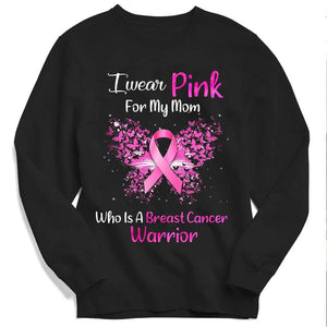 Llevo rosa por mi mamá, sudadera con capucha y camiseta con lazo rosa y mariposa contra el cáncer de mama