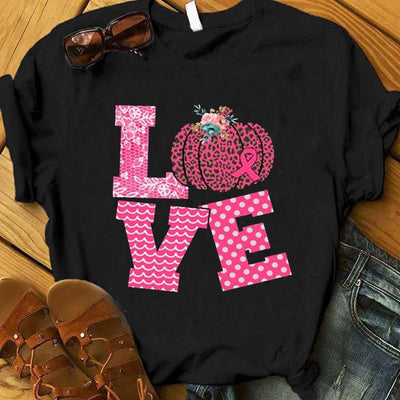 Halloween Breast Cancer Shirts Love, Pumpkin Breast Cancer T Shirts