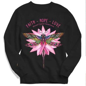 Faith Hope Love With Dragonfly Lotus Breast Cancer Hoodie, Shirt