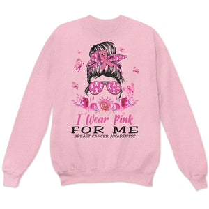 Camisetas de manga larga para luchar contra el cáncer de mama "I Wear Pink For Me"