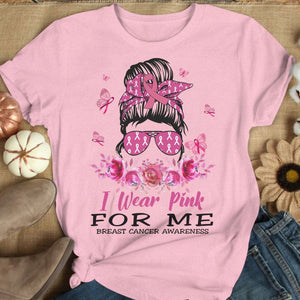 Camisetas de manga larga para luchar contra el cáncer de mama "I Wear Pink For Me"