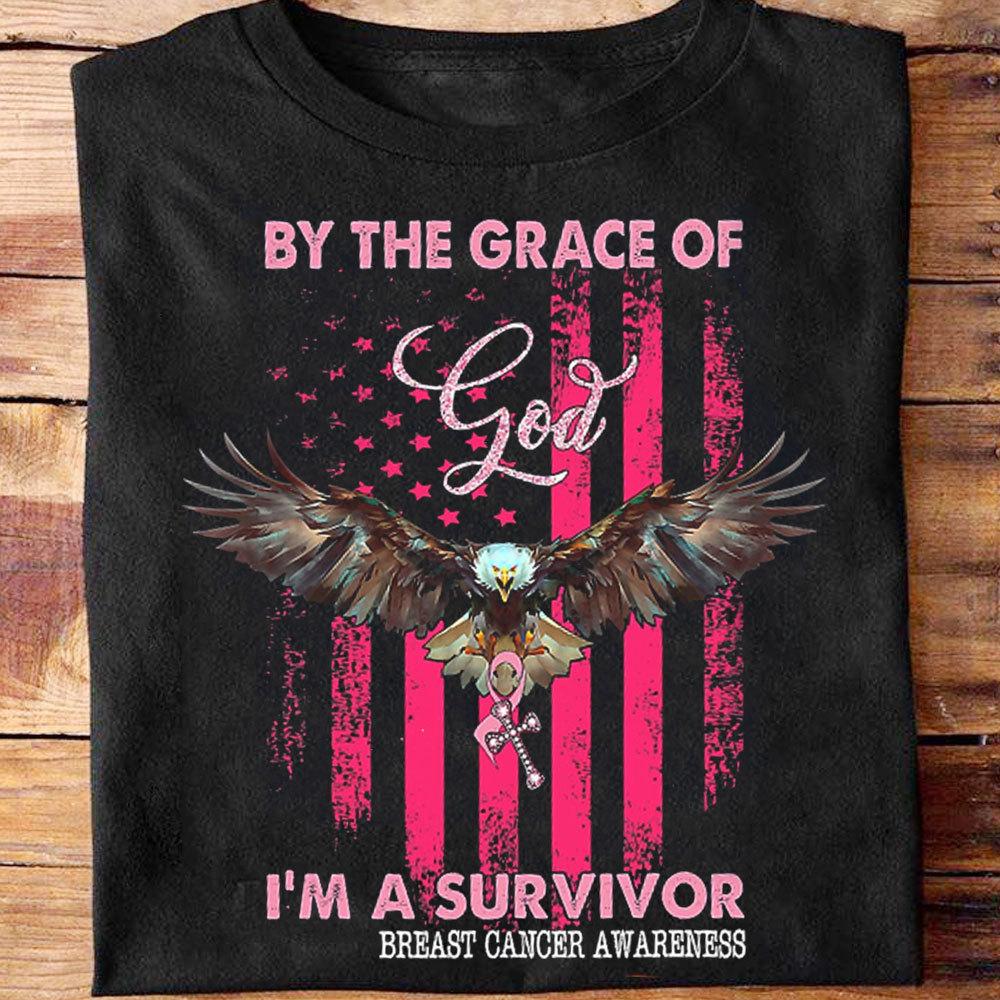 By The Grace Of God I'm Survivor Breast Cancer Flag Hoodie, Shirts