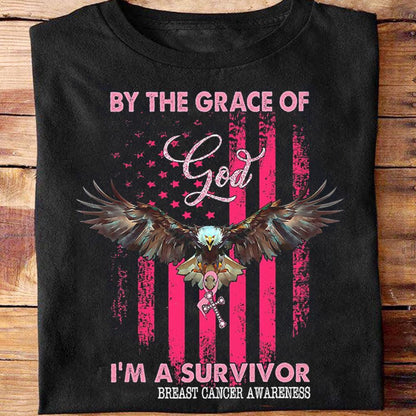 By The Grace Of God I'm Survivor Breast Cancer Flag Hoodie, Shirts