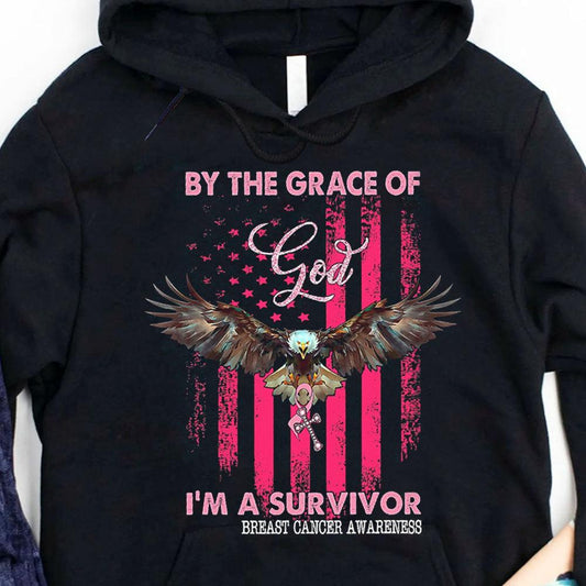 By The Grace Of God I'm Survivor Breast Cancer Flag Hoodie, Shirts