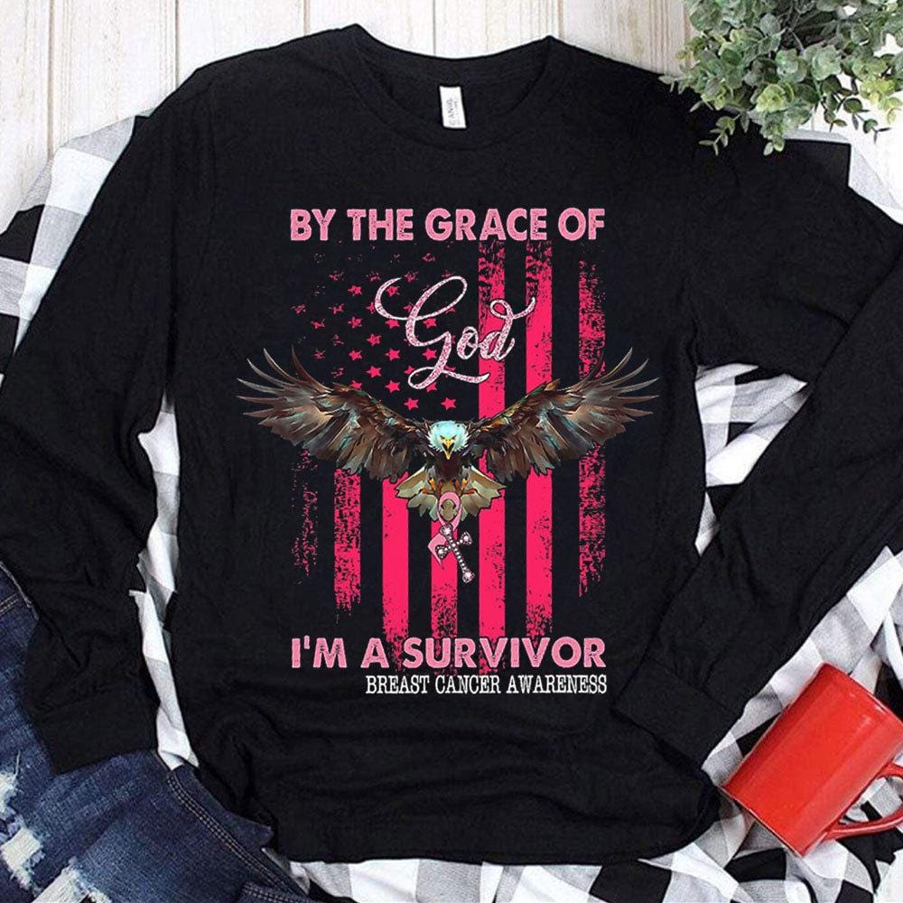 By The Grace Of God I'm Survivor Breast Cancer Flag Hoodie, Shirts