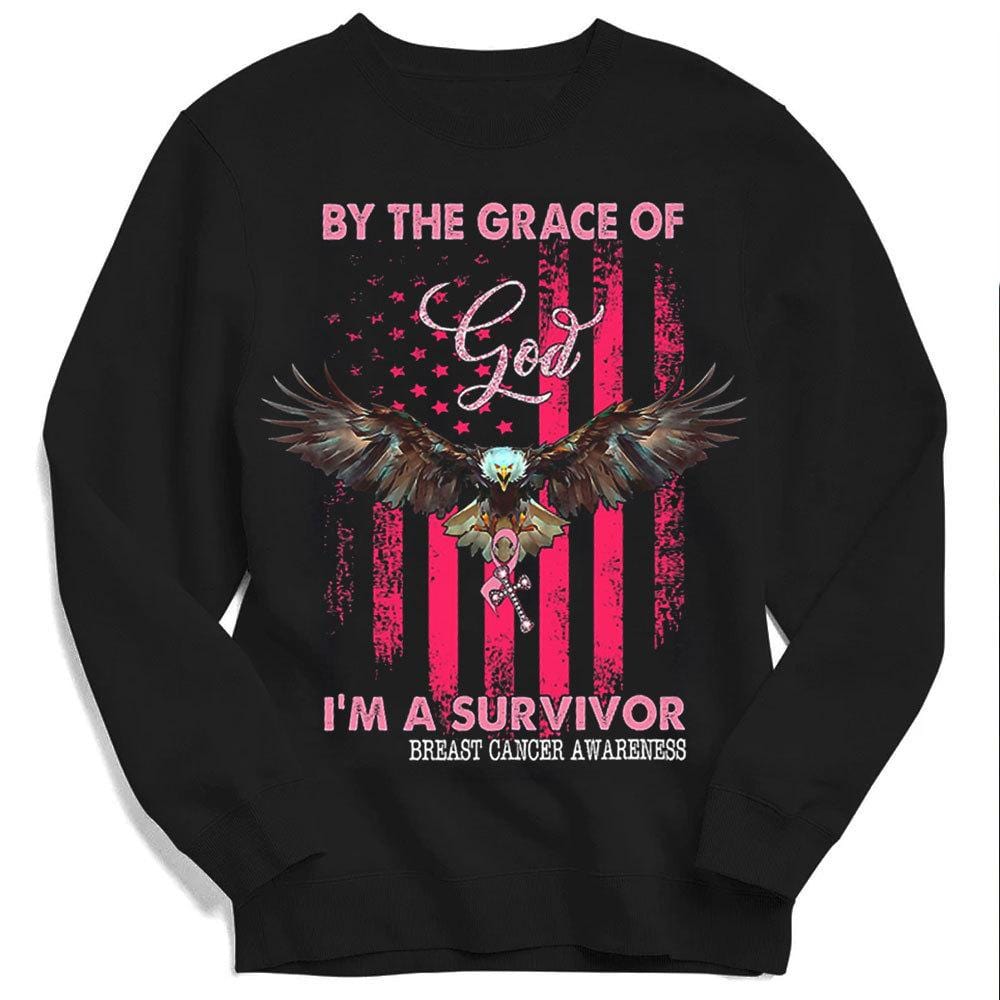 By The Grace Of God I'm Survivor Breast Cancer Flag Hoodie, Shirts