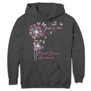 Faith Hope Love With Butterfly Dandelion Breast Cancer Sweatshirt, Shirts