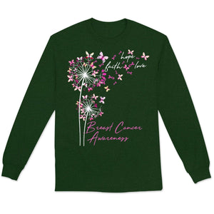 Faith Hope Love With Butterfly Dandelion Breast Cancer Shirts