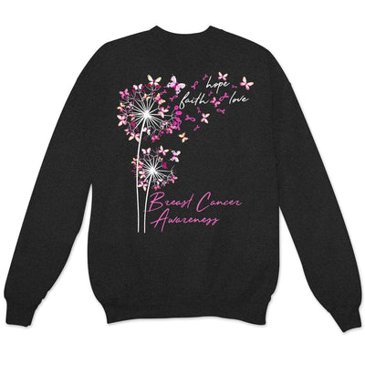 Faith Hope Love With Butterfly Dandelion Breast Cancer Shirts