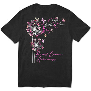 Faith Hope Love With Butterfly Dandelion Breast Cancer Long Sleeve Shirts