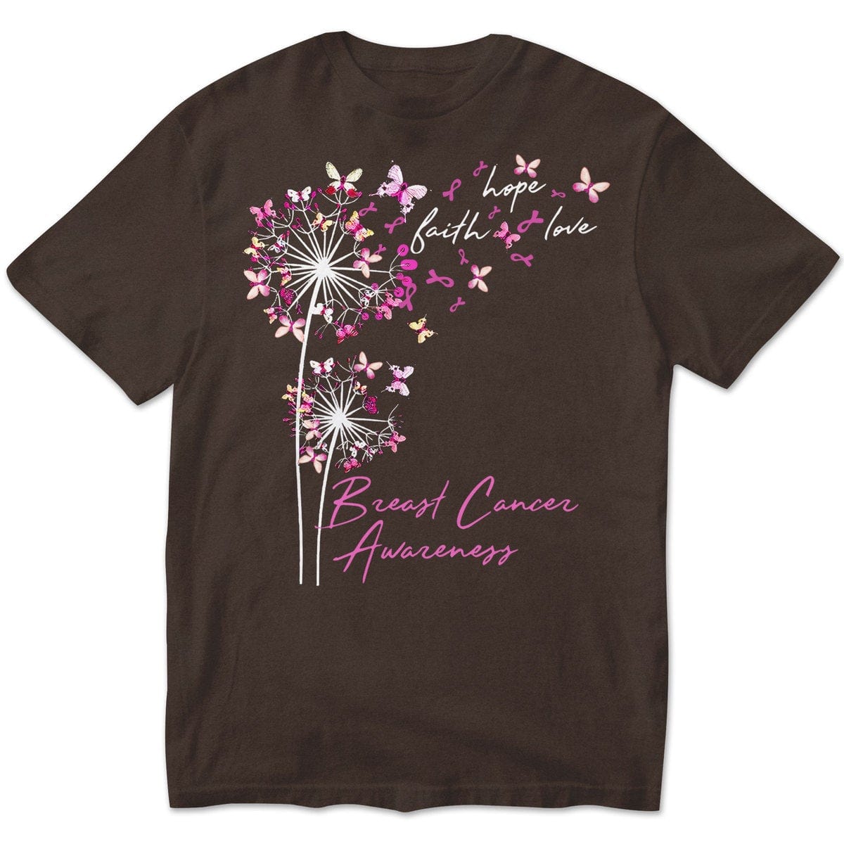 Sudadera con capucha, camisetas y mensaje sobre el cáncer de mama, fe, esperanza y amor con mariposa y diente de león