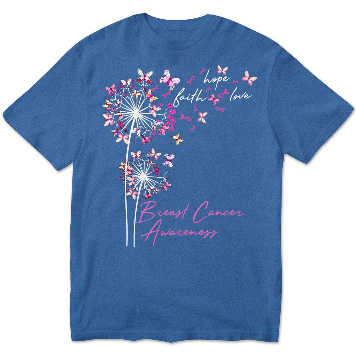 Sudadera con capucha, camisetas y mensaje sobre el cáncer de mama, fe, esperanza y amor con mariposa y diente de león