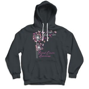 Faith Hope Love With Pink Butterfly Dandelion Breast Cancer Shirts