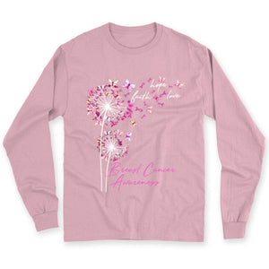 Faith Hope Love With Pink Butterfly Dandelion Breast Cancer Shirts