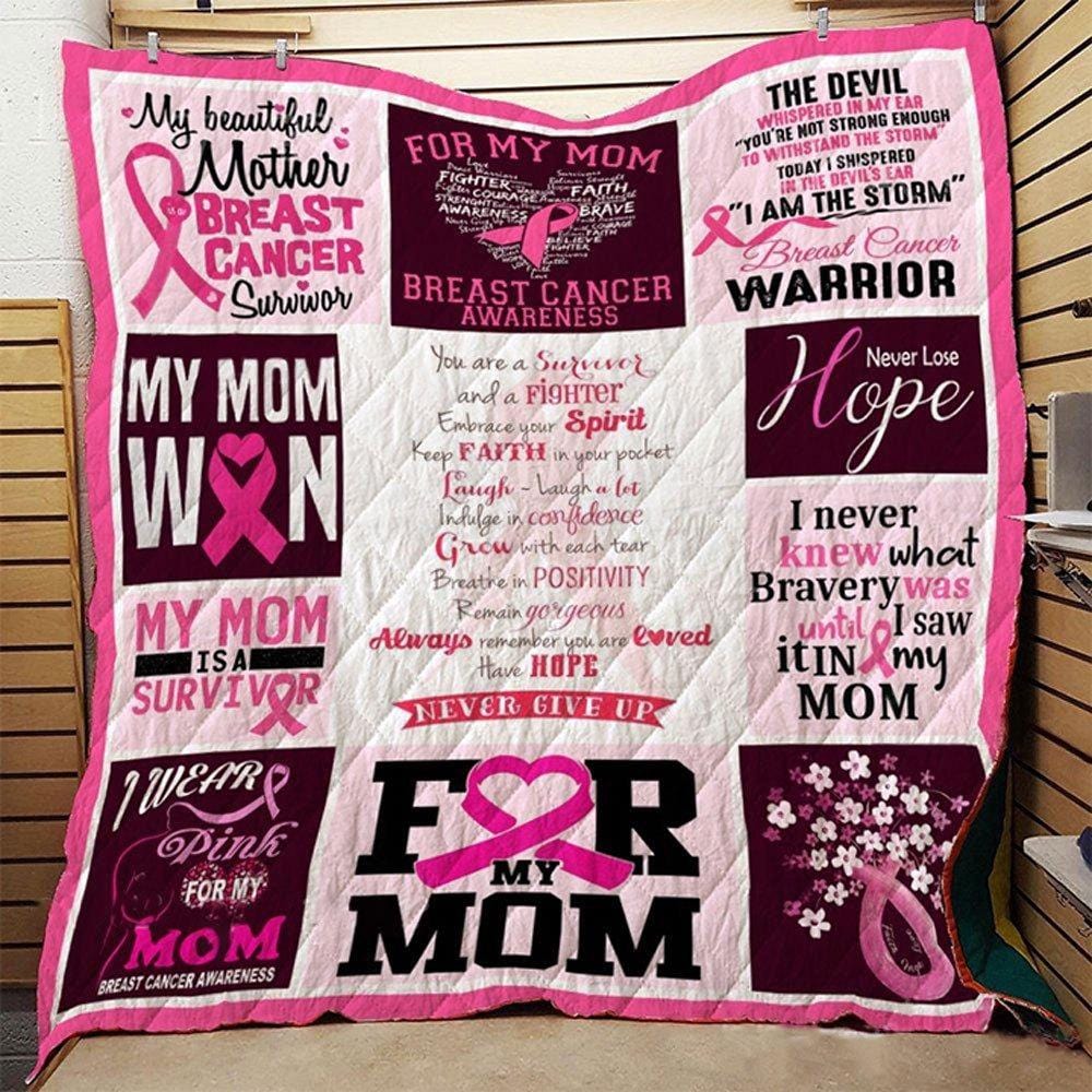 Breast Cancer Blanket For My Beautiful Mom Ribbon Fleece & Sherpa