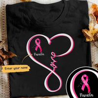 Personalized Love With Pink Ribbon Heart, Personalized Breast Cancer Shirts