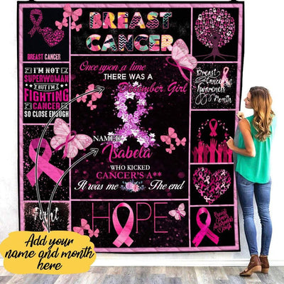 Once Upon A Time There Was A Girl Kicked Cancer's Ass, Best Personalized Breast Cancer Blanket