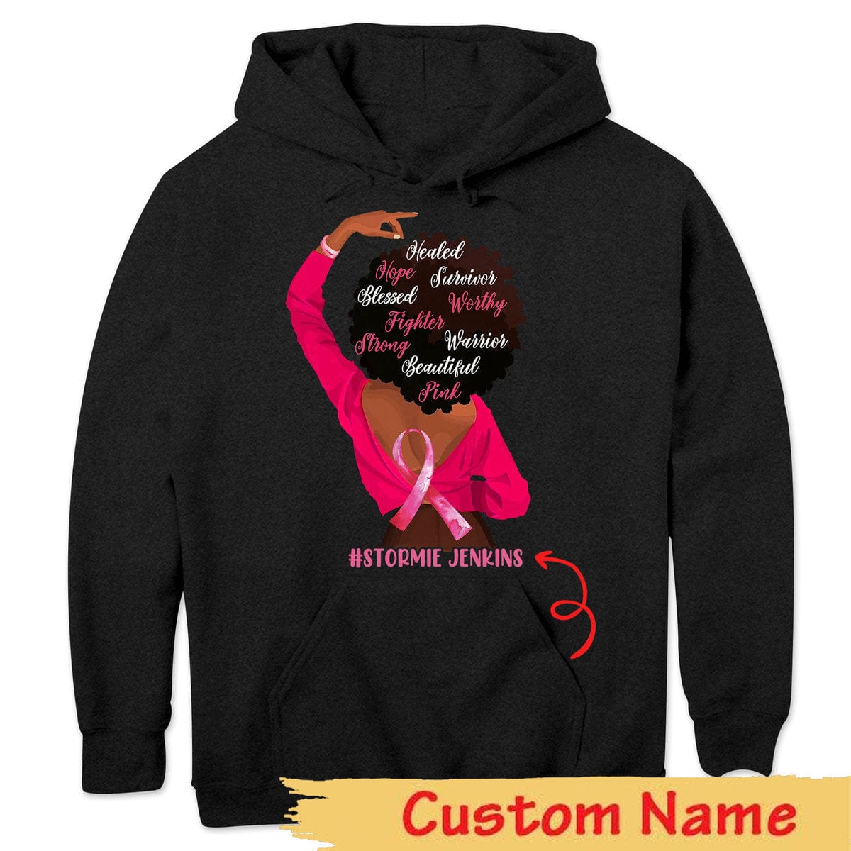 Fighter Strong With Pink Ribbon Woman, Personalized Breast Cancer Shirts