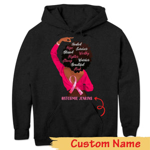 Fighter Strong With Pink Ribbon Woman, Personalized Breast Cancer Shirts