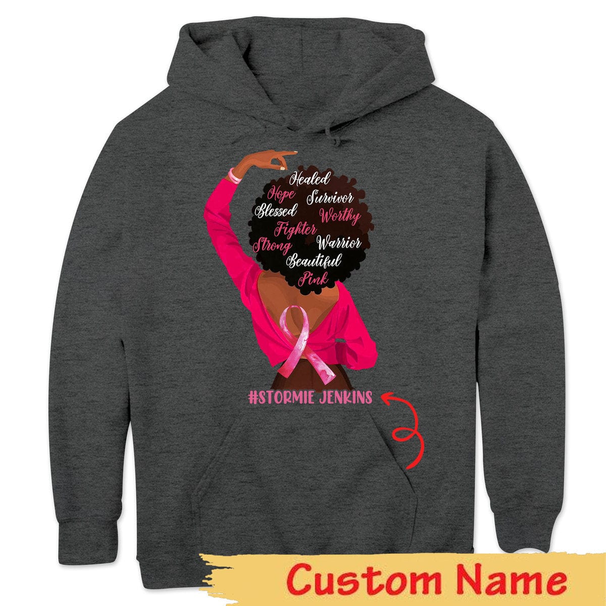 Fighter Strong With Pink Ribbon Woman, Personalized Breast Cancer Shirts