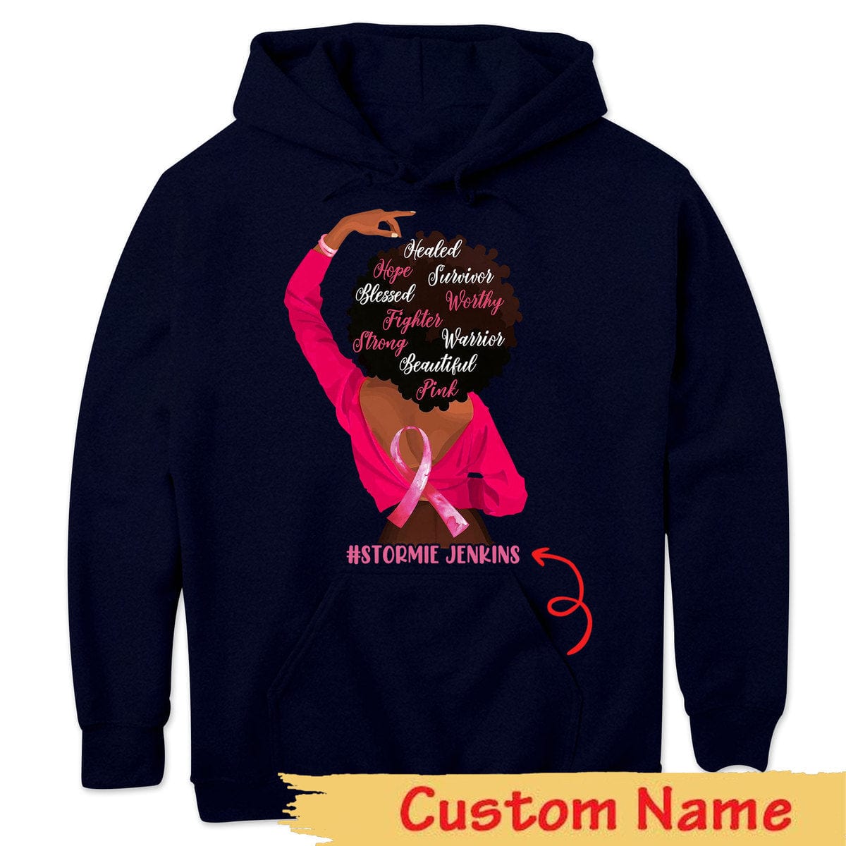 Fighter Strong With Pink Ribbon Woman, Personalized Breast Cancer Shirts