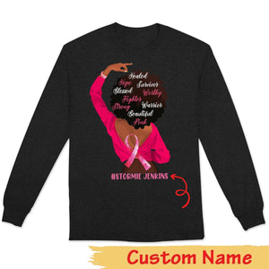 Fighter Strong With Pink Ribbon Woman, Personalized Breast Cancer Shirts