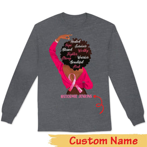 Fighter Strong With Pink Ribbon Woman, Personalized Breast Cancer Shirts