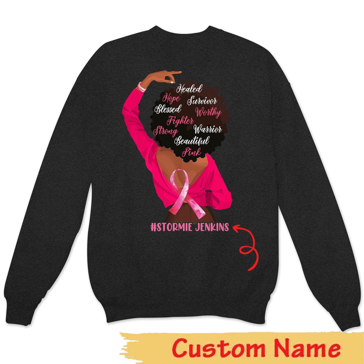 Fighter Strong With Pink Ribbon Woman, Personalized Breast Cancer Shirts