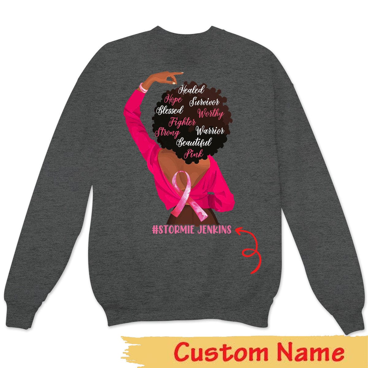 Fighter Strong With Pink Ribbon Woman, Personalized Breast Cancer Shirts