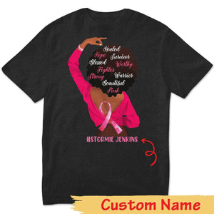 Fighter Strong With Pink Ribbon Woman, Personalized Breast Cancer Shirts