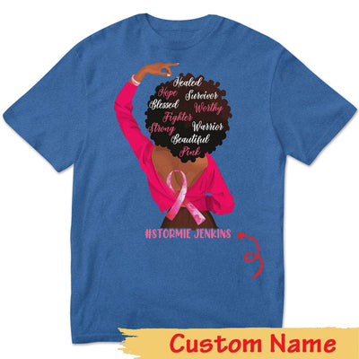 Fighter Strong With Pink Ribbon Woman, Personalized Breast Cancer Shirts